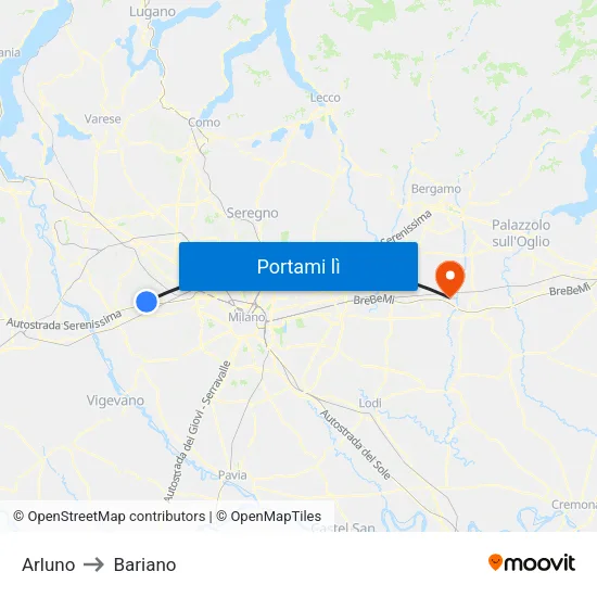Arluno to Bariano map