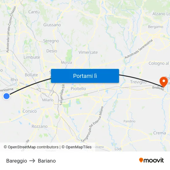 Bareggio to Bariano map
