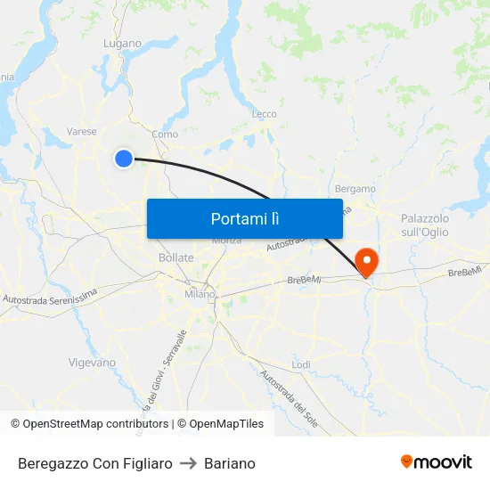 Beregazzo Con Figliaro to Bariano map