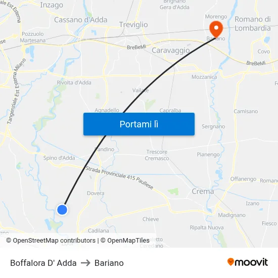 Boffalora D' Adda to Bariano map