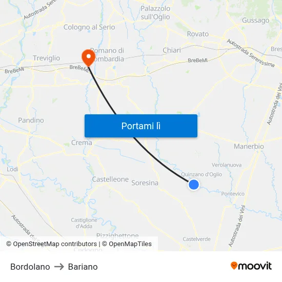 Bordolano to Bariano map