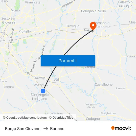 Borgo San Giovanni to Bariano map