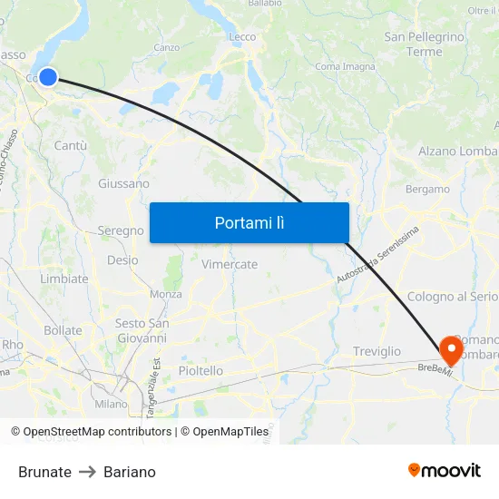Brunate to Bariano map