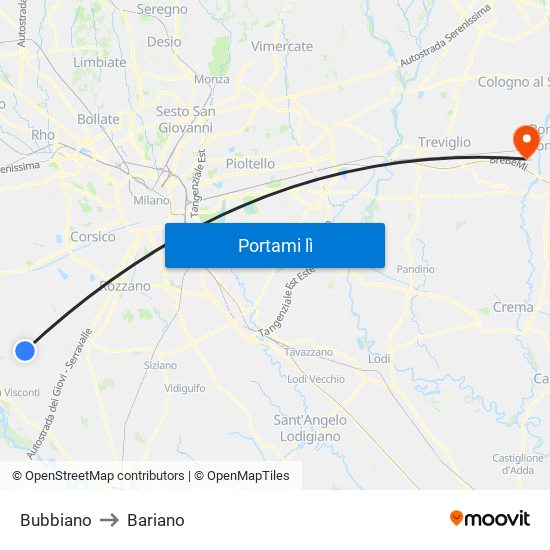 Bubbiano to Bariano map