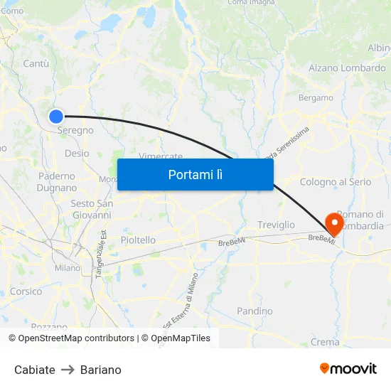 Cabiate to Bariano map