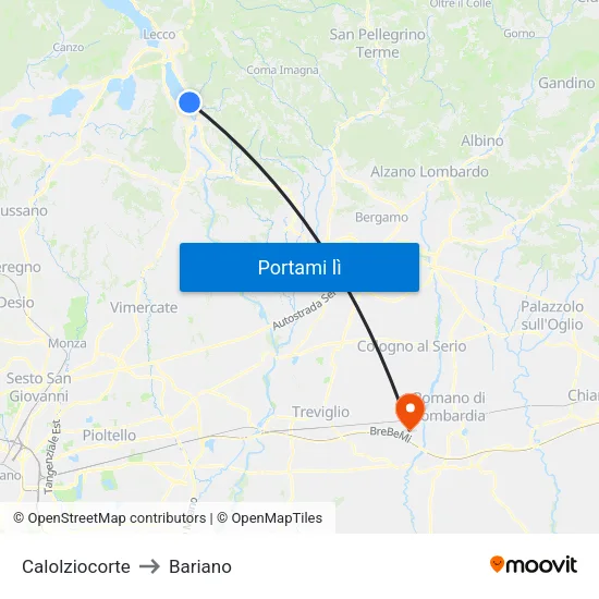 Calolziocorte to Bariano map