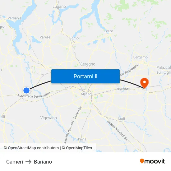 Cameri to Bariano map