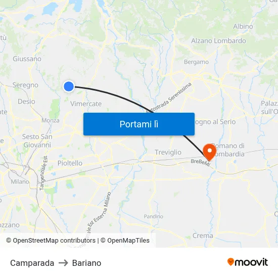 Camparada to Bariano map