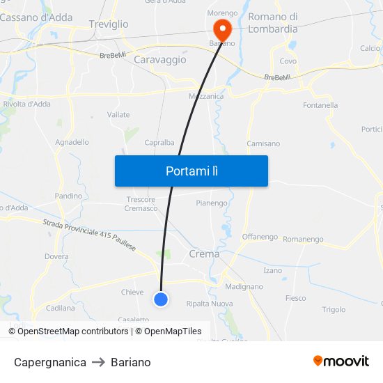 Capergnanica to Bariano map