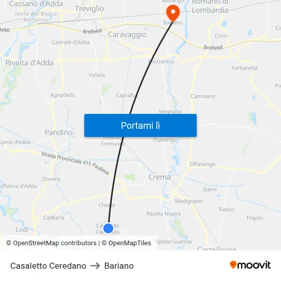 Casaletto Ceredano to Bariano map