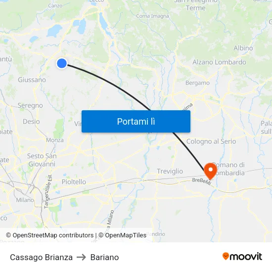 Cassago Brianza to Bariano map
