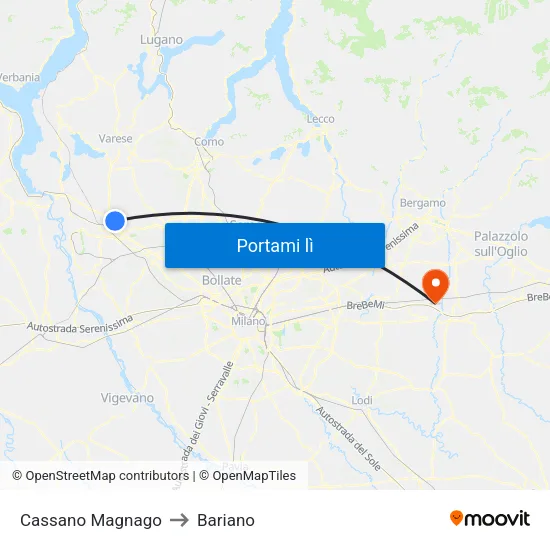 Cassano Magnago to Bariano map