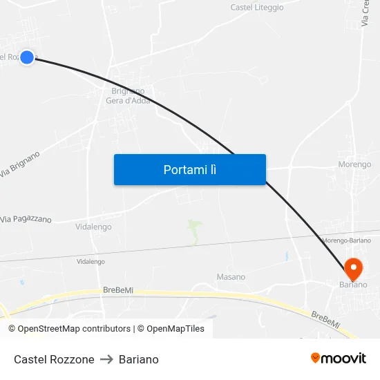Castel Rozzone to Bariano map