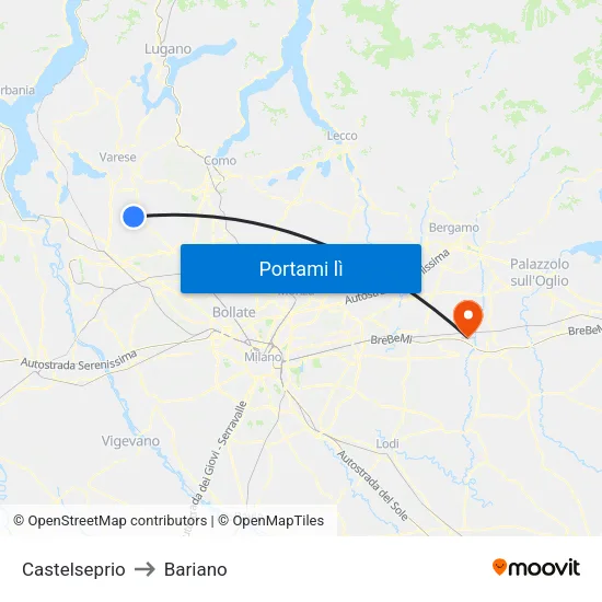 Castelseprio to Bariano map