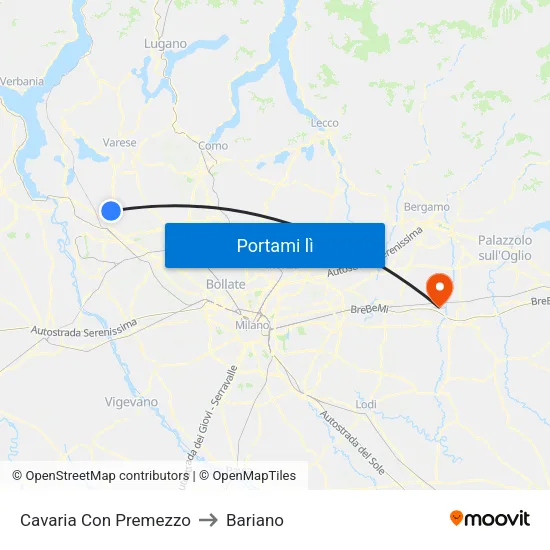 Cavaria Con Premezzo to Bariano map