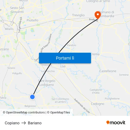 Copiano to Bariano map