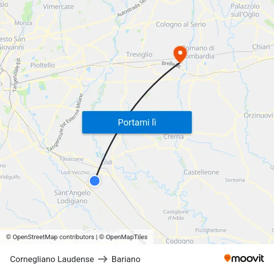 Cornegliano Laudense to Bariano map
