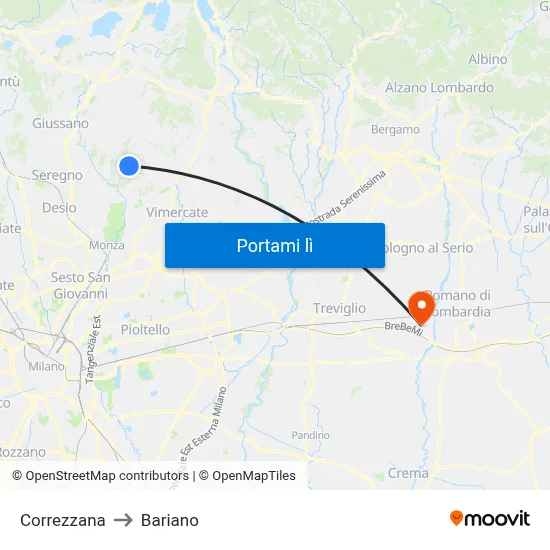 Correzzana to Bariano map