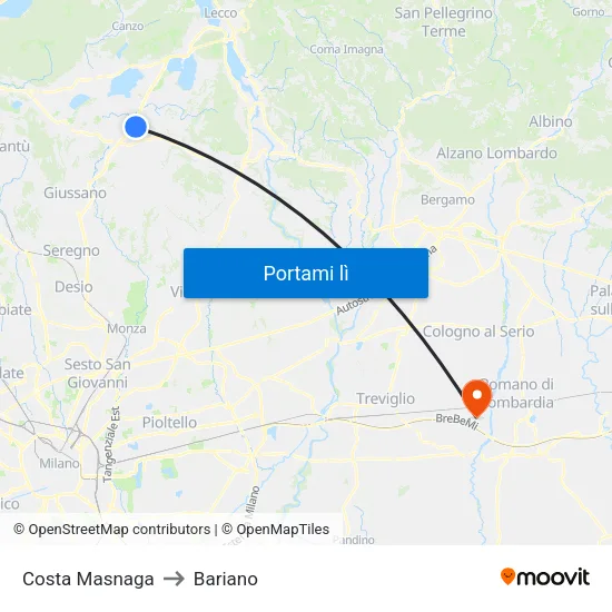 Costa Masnaga to Bariano map