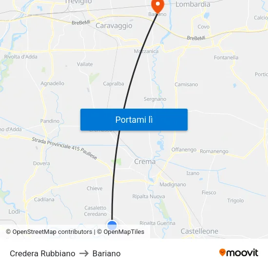 Credera Rubbiano to Bariano map