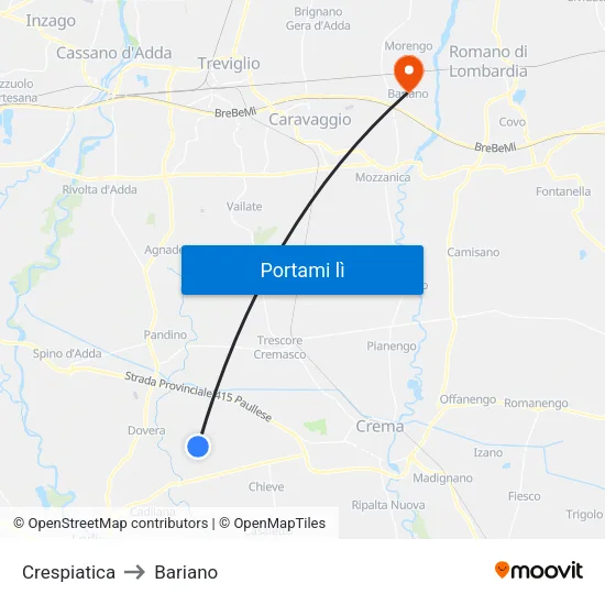 Crespiatica to Bariano map