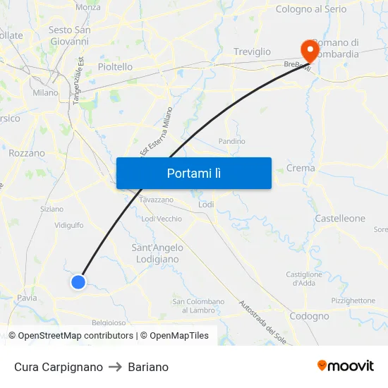 Cura Carpignano to Bariano map