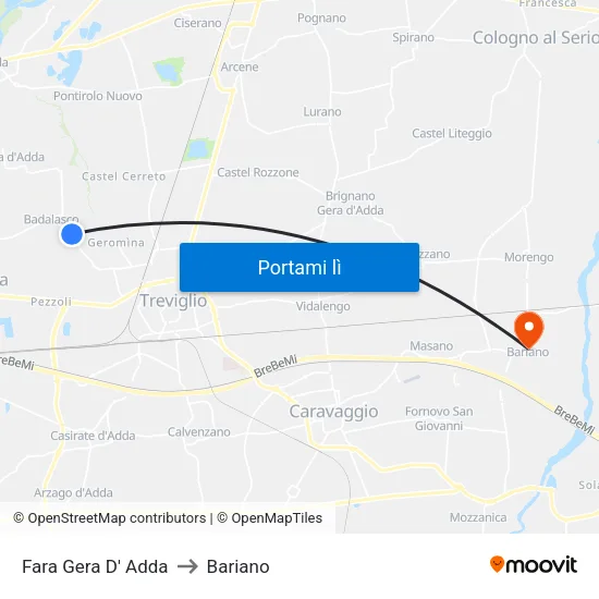 Fara Gera D' Adda to Bariano map