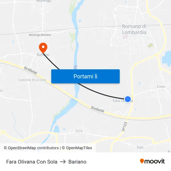 Fara Olivana Con Sola to Bariano map