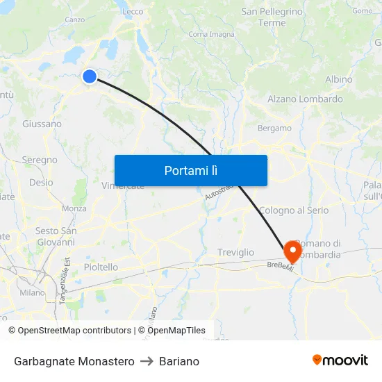 Garbagnate Monastero to Bariano map