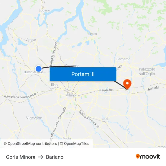 Gorla Minore to Bariano map