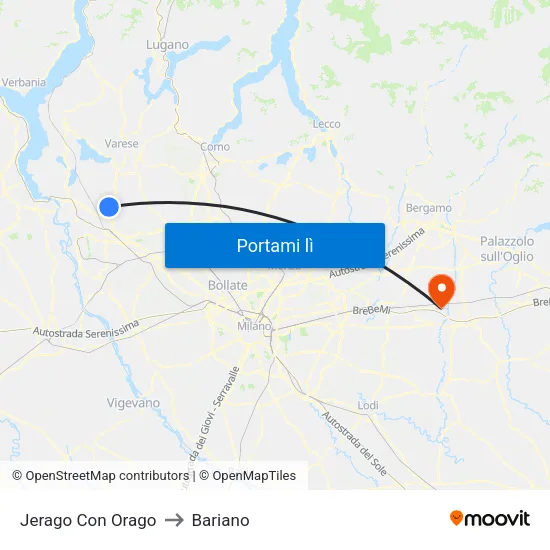 Jerago Con Orago to Bariano map