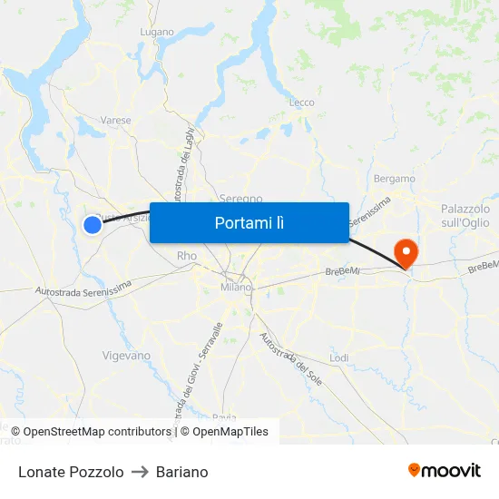 Lonate Pozzolo to Bariano map