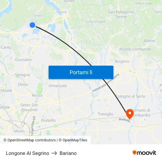 Longone Al Segrino to Bariano map