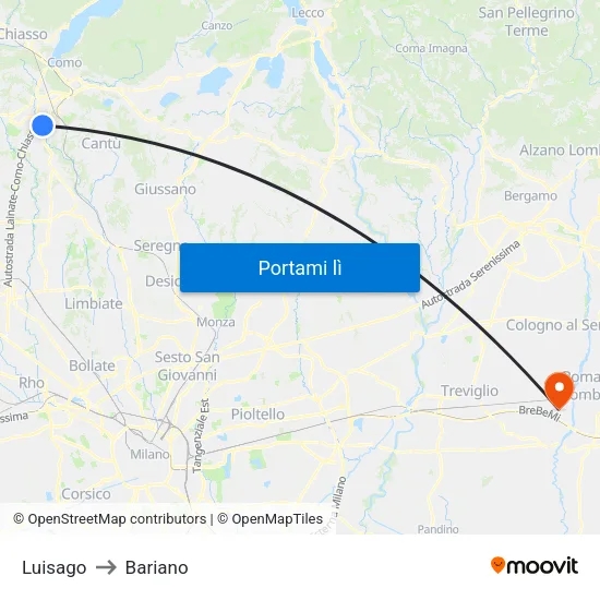 Luisago to Bariano map