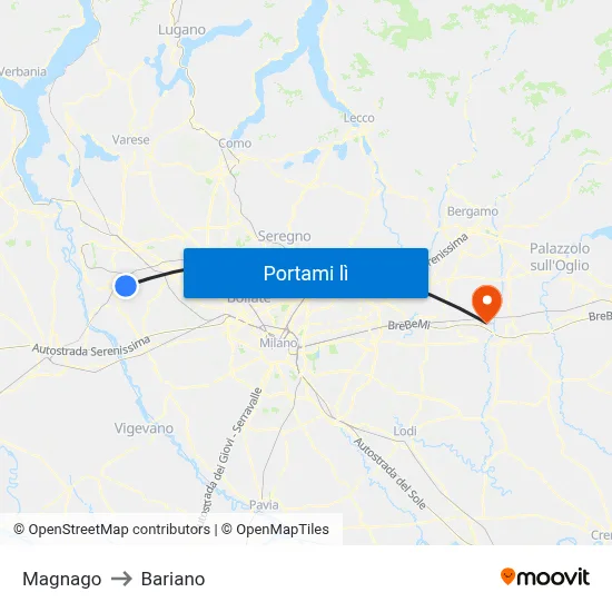 Magnago to Bariano map