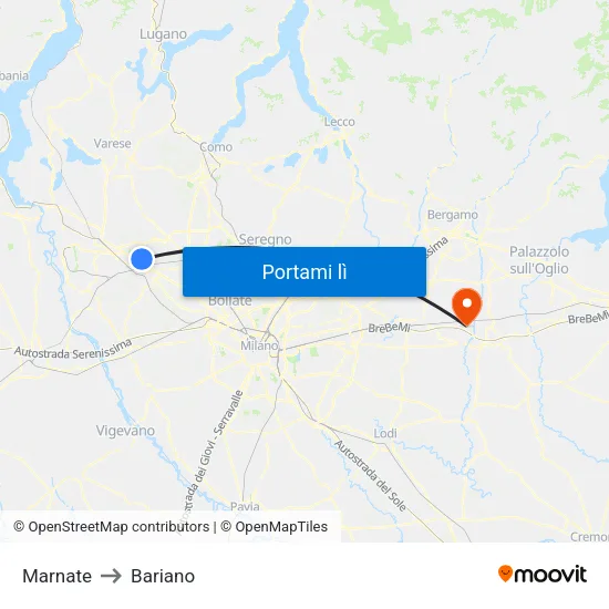 Marnate to Bariano map