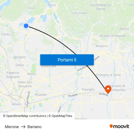 Merone to Bariano map