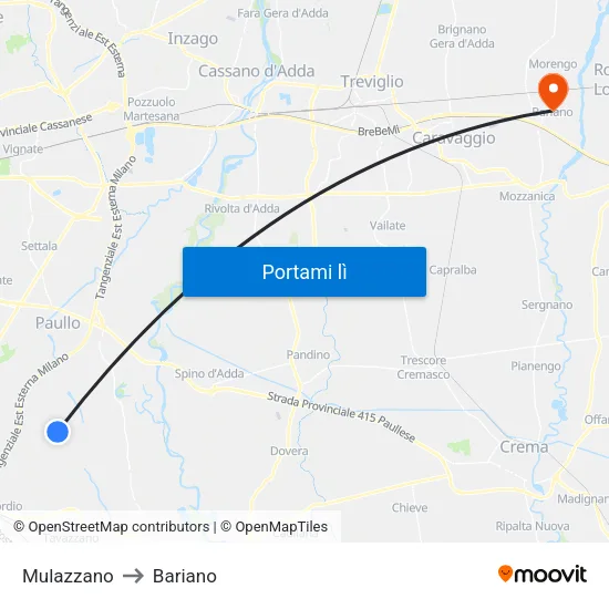 Mulazzano to Bariano map