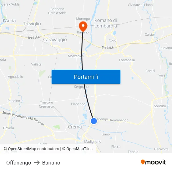 Offanengo to Bariano map