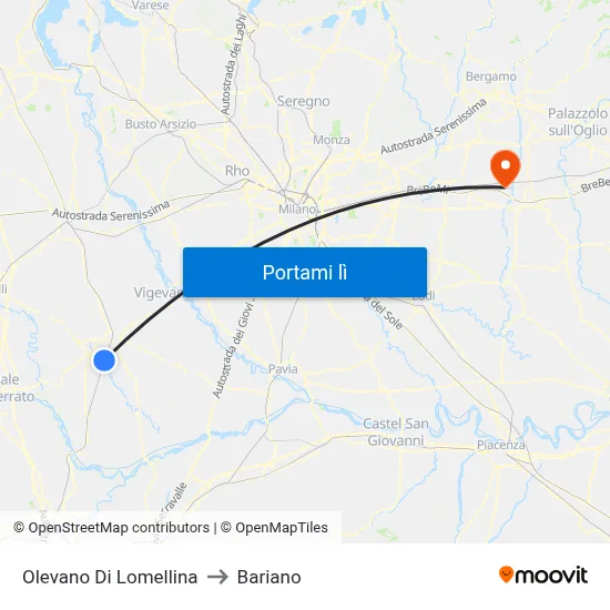 Olevano Di Lomellina to Bariano map