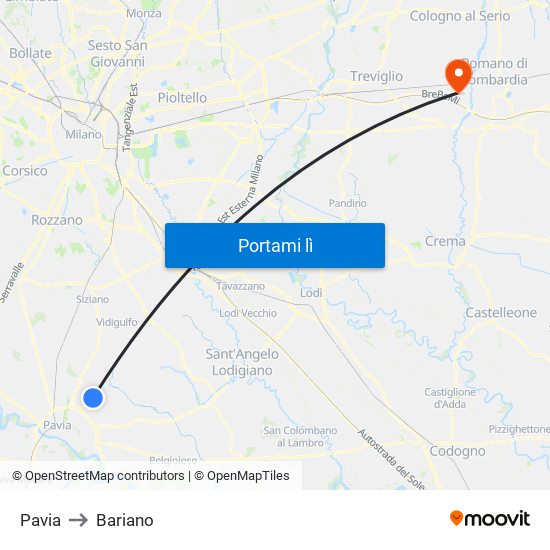 Pavia to Bariano map