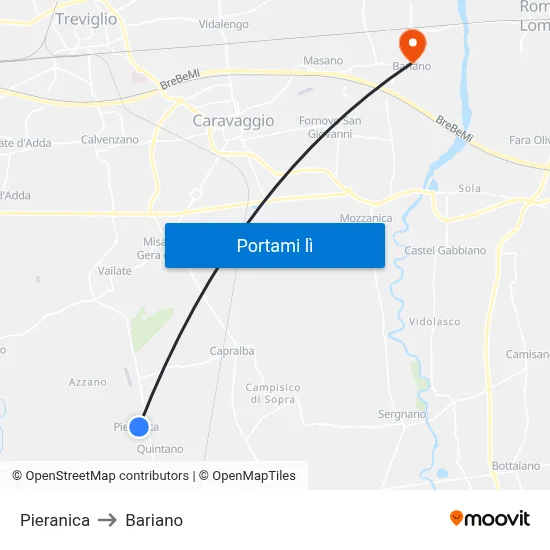 Pieranica to Bariano map