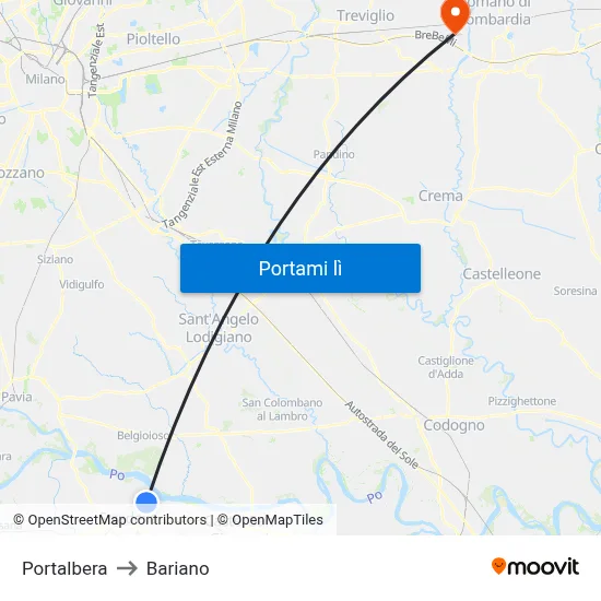 Portalbera to Bariano map