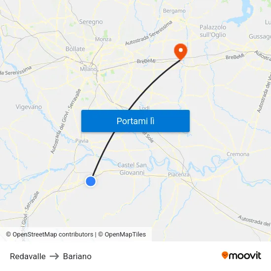Redavalle to Bariano map