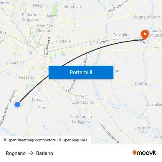 Rognano to Bariano map