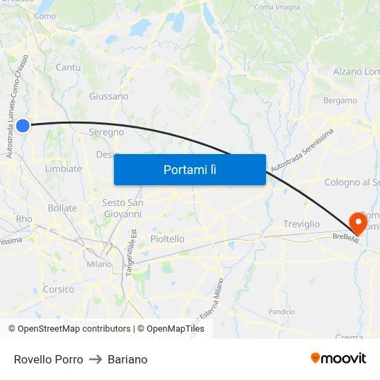 Rovello Porro to Bariano map