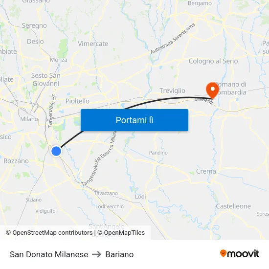 San Donato Milanese to Bariano map