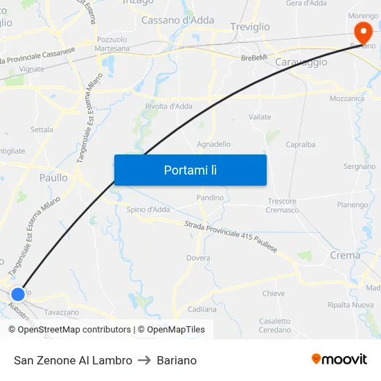 San Zenone Al Lambro to Bariano map