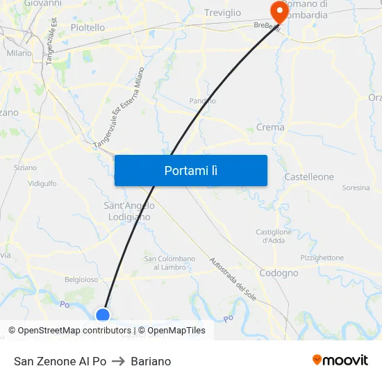 San Zenone Al Po to Bariano map
