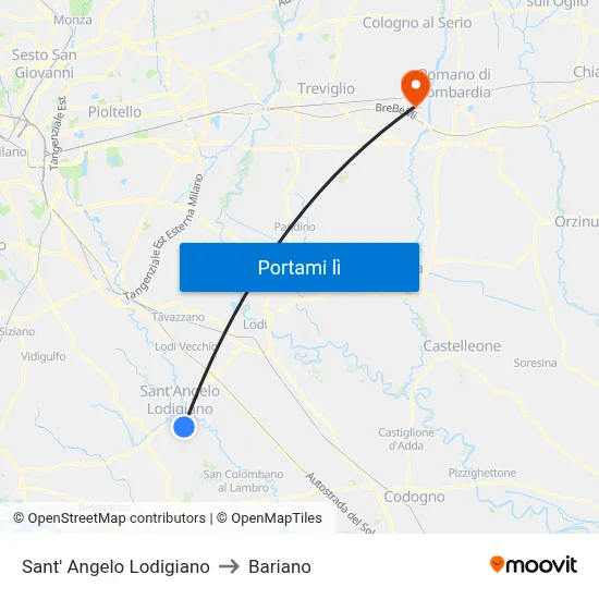 Sant' Angelo Lodigiano to Bariano map